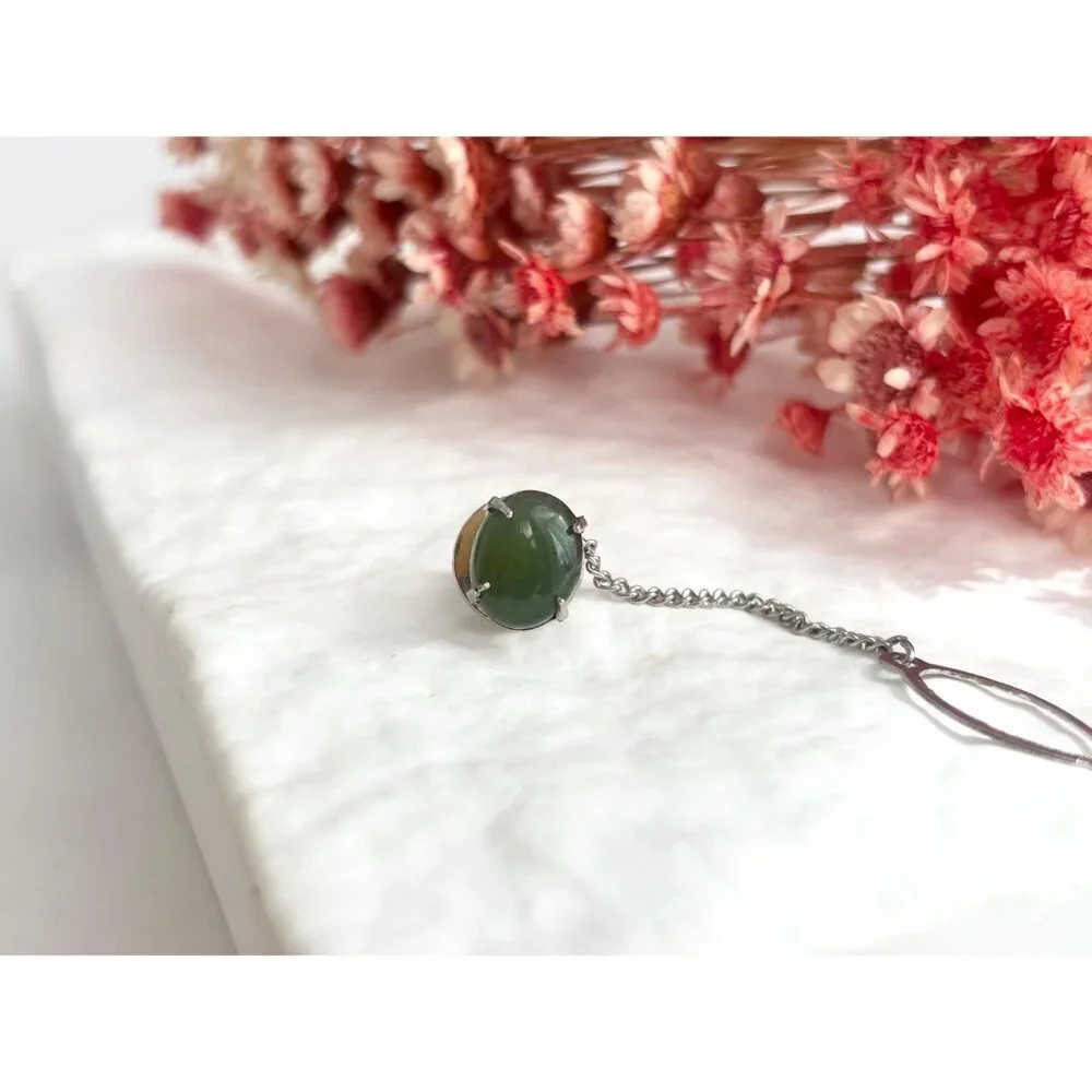 Faux Jade Stone Silver Toned Vintage Men's Tie Tack